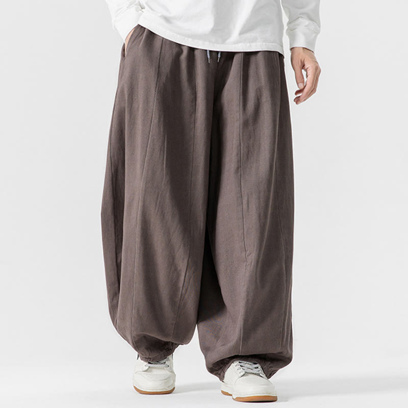 Nimara Ritual Fall Solid Color Cotton Elastic Waist Men's Harem Pants With Pockets