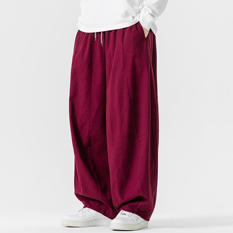 Nimara Ritual Fall Solid Color Cotton Elastic Waist Men's Harem Pants With Pockets