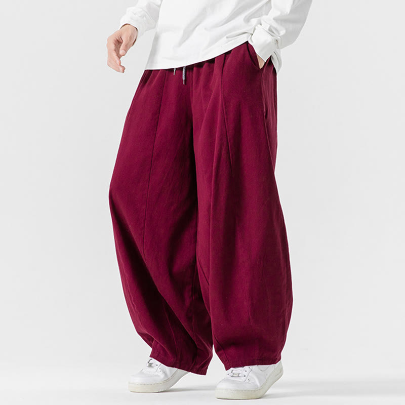 Nimara Ritual Fall Solid Color Cotton Elastic Waist Men's Harem Pants With Pockets