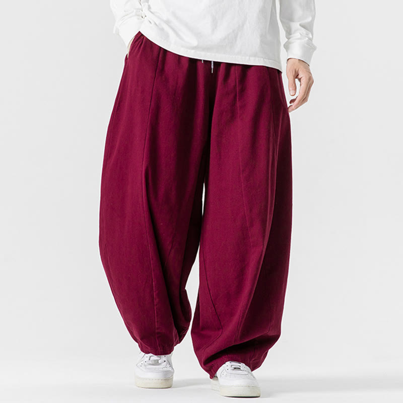 Nimara Ritual Fall Solid Color Cotton Elastic Waist Men's Harem Pants With Pockets