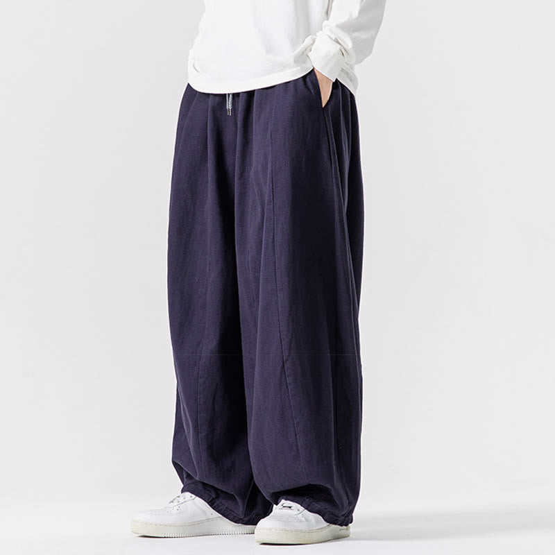 Nimara Ritual Fall Solid Color Cotton Elastic Waist Men's Harem Pants With Pockets