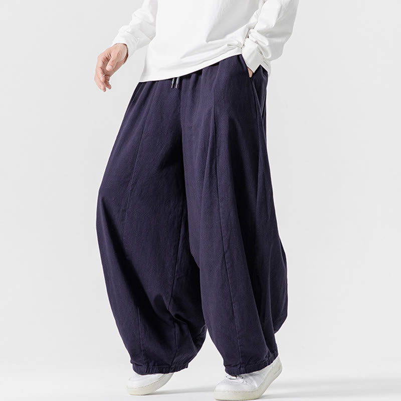 Nimara Ritual Fall Solid Color Cotton Elastic Waist Men's Harem Pants With Pockets