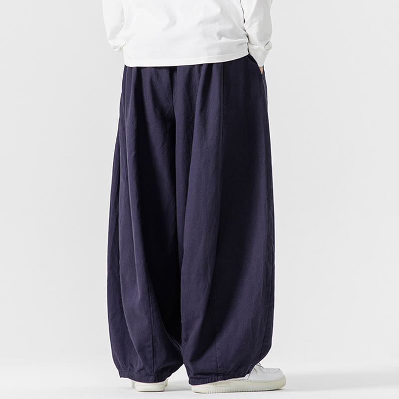 Nimara Ritual Fall Solid Color Cotton Elastic Waist Men's Harem Pants With Pockets