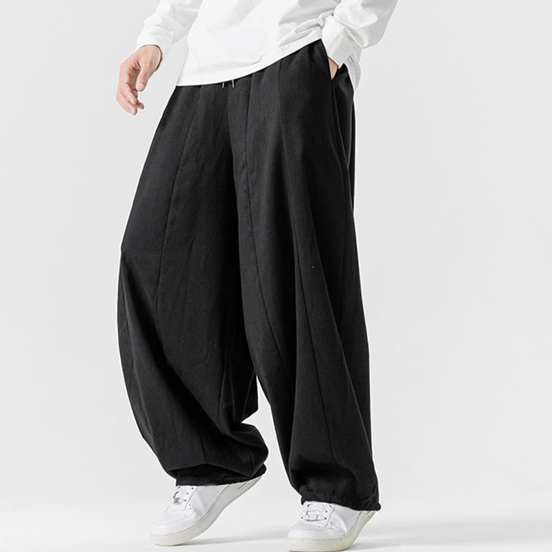Nimara Ritual Fall Solid Color Cotton Elastic Waist Men's Harem Pants With Pockets