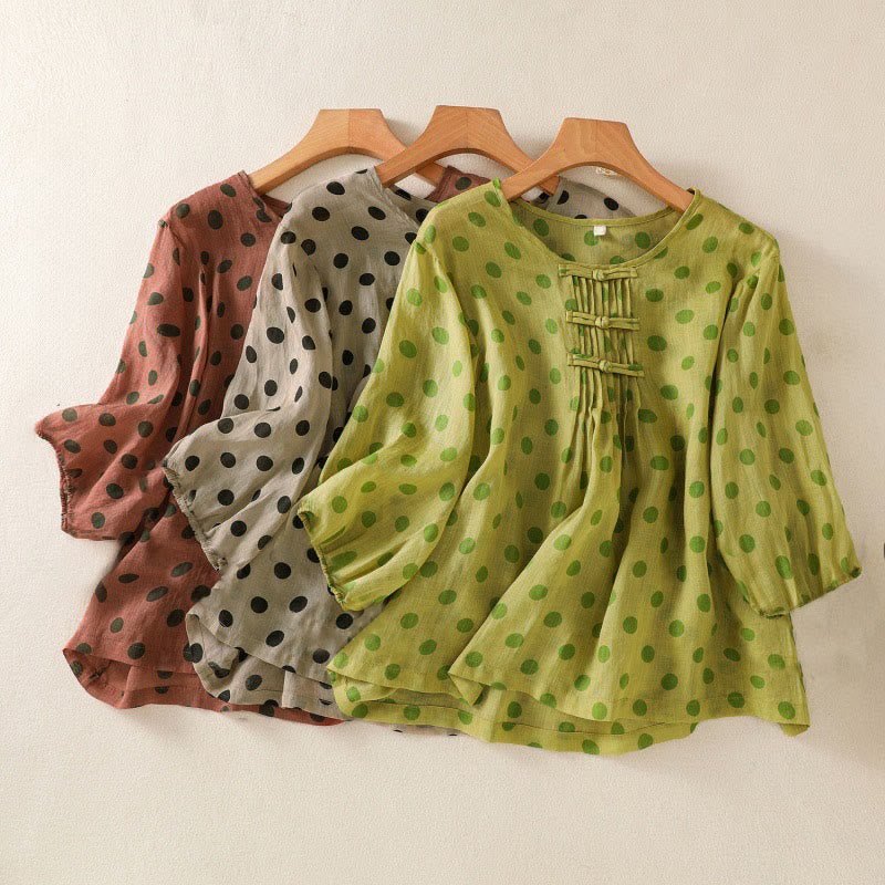 Nimara Ritual Fall Round Neck Polka Dots Long Sleeve Women's Polyester Shirt