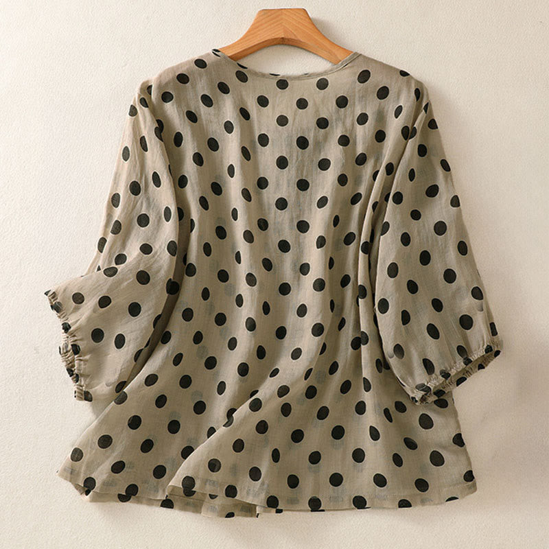 Nimara Ritual Fall Round Neck Polka Dots Long Sleeve Women's Polyester Shirt