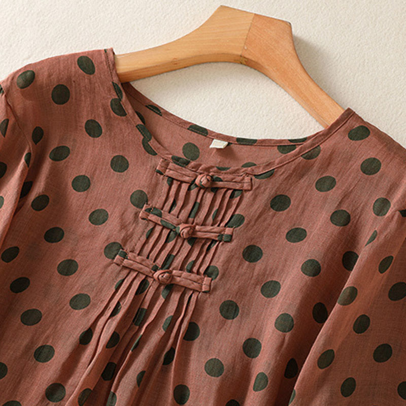 Nimara Ritual Fall Round Neck Polka Dots Long Sleeve Women's Polyester Shirt