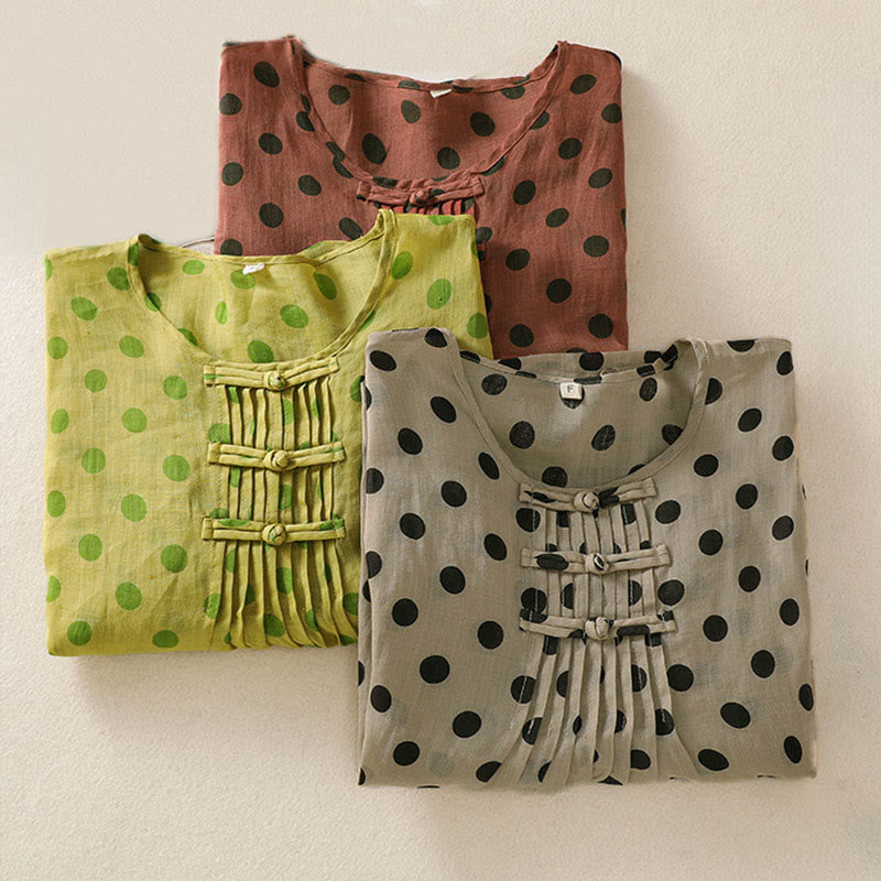 Nimara Ritual Fall Round Neck Polka Dots Long Sleeve Women's Polyester Shirt