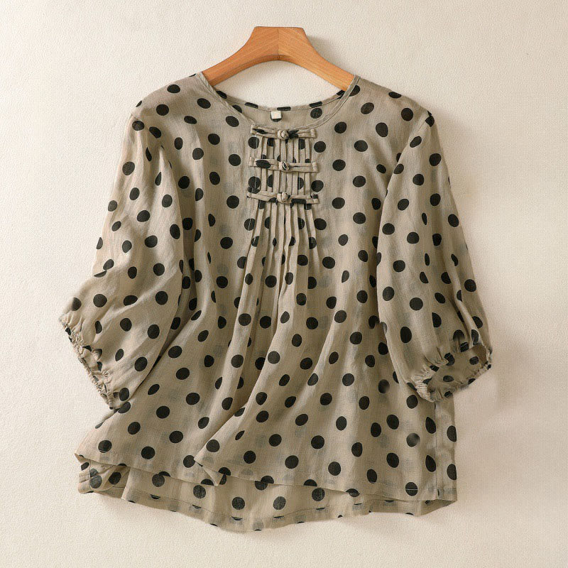 Nimara Ritual Fall Round Neck Polka Dots Long Sleeve Women's Polyester Shirt
