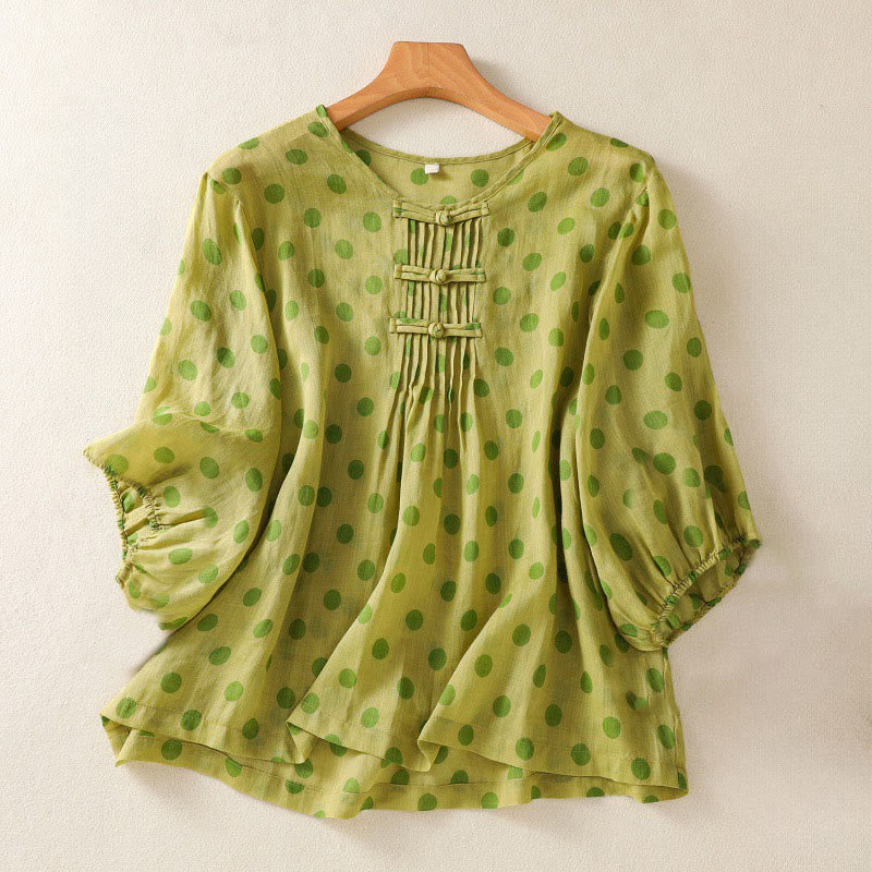 Nimara Ritual Fall Round Neck Polka Dots Long Sleeve Women's Polyester Shirt