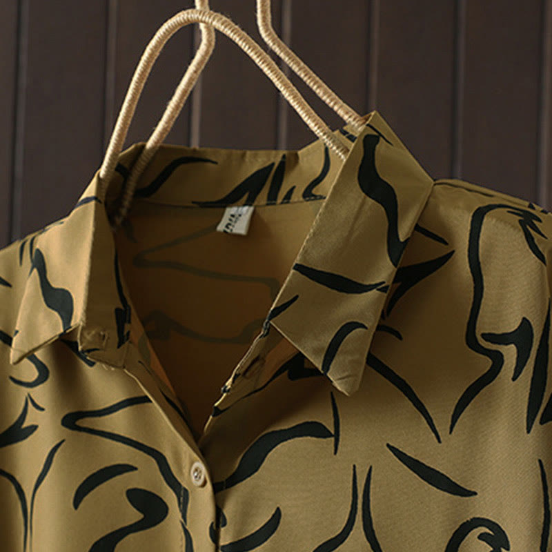 Nimara Ritual Spring Fall Stand Collar Line Pattern Long Sleeve Women's Shirt