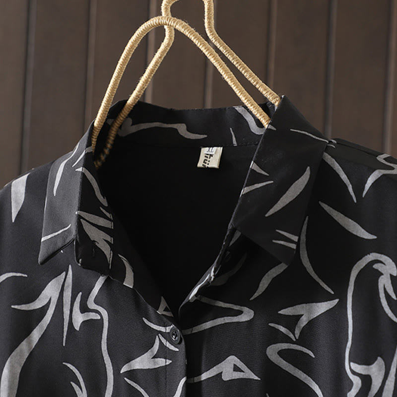 Nimara Ritual Spring Fall Stand Collar Line Pattern Long Sleeve Women's Shirt