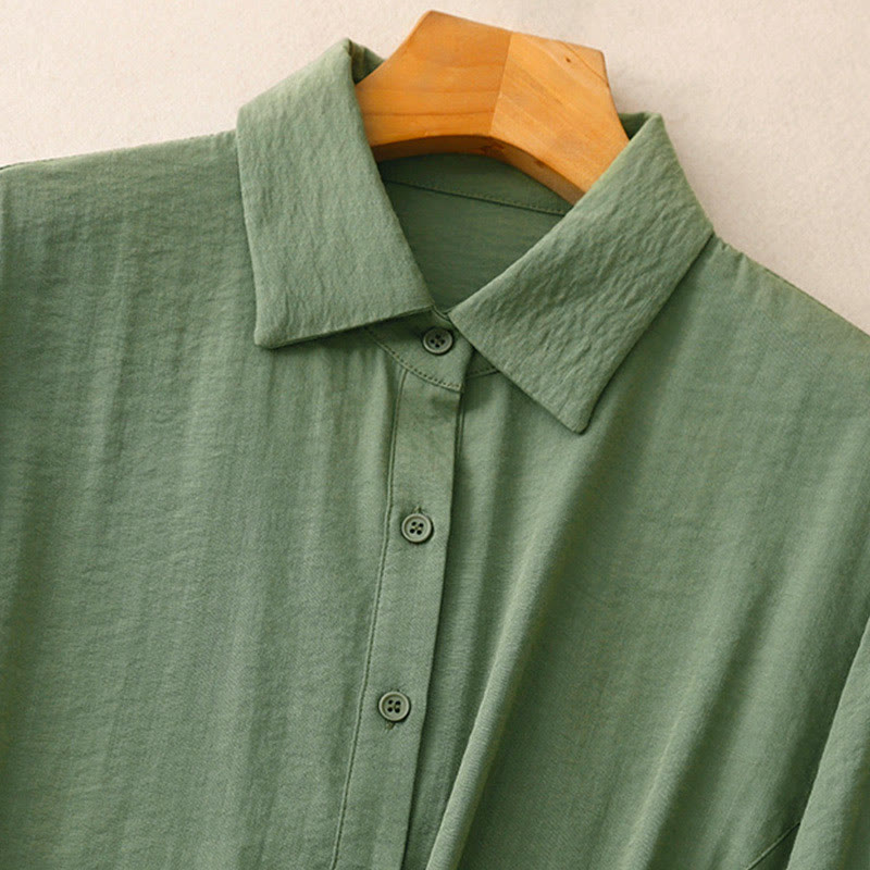 Nimara Ritual Spring Fall Stand Collar Plain Long Sleeve Women's Cotton Polyester Shirt