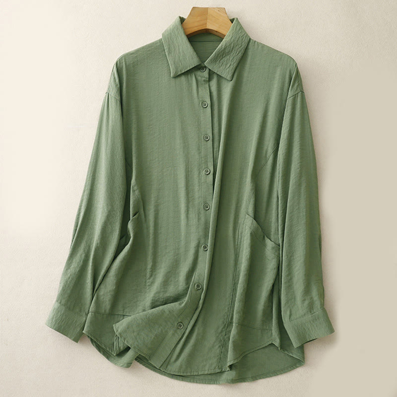 Nimara Ritual Spring Fall Stand Collar Plain Long Sleeve Women's Cotton Polyester Shirt