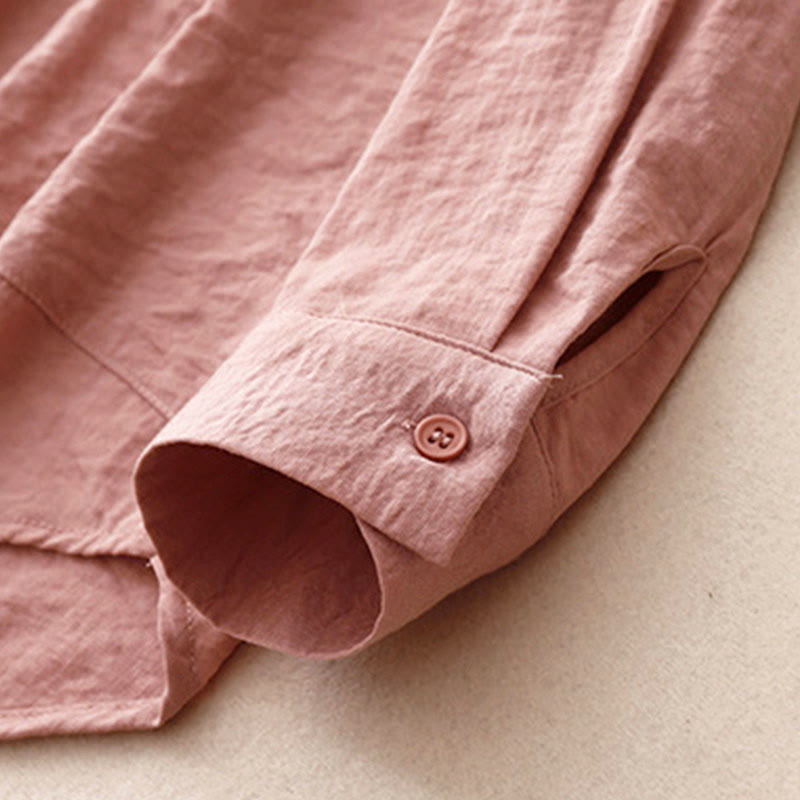 Nimara Ritual Spring Fall Stand Collar Plain Long Sleeve Women's Cotton Polyester Shirt