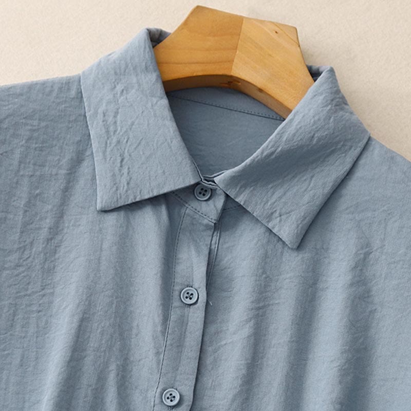 Nimara Ritual Spring Fall Stand Collar Plain Long Sleeve Women's Cotton Polyester Shirt