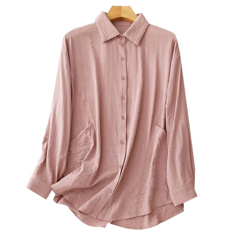 Nimara Ritual Spring Fall Stand Collar Plain Long Sleeve Women's Cotton Polyester Shirt