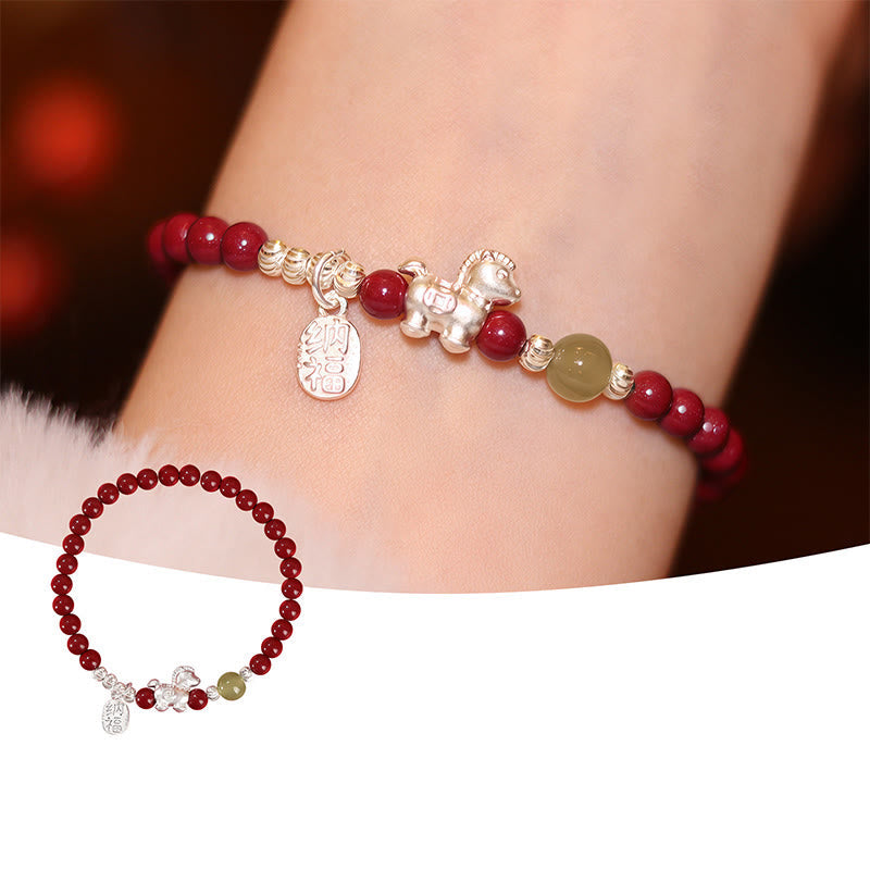 Nimara Ritual Year Of The Horse Cinnabar Hetian Jade 999 Sterling Silver Red String Concentration Bracelet