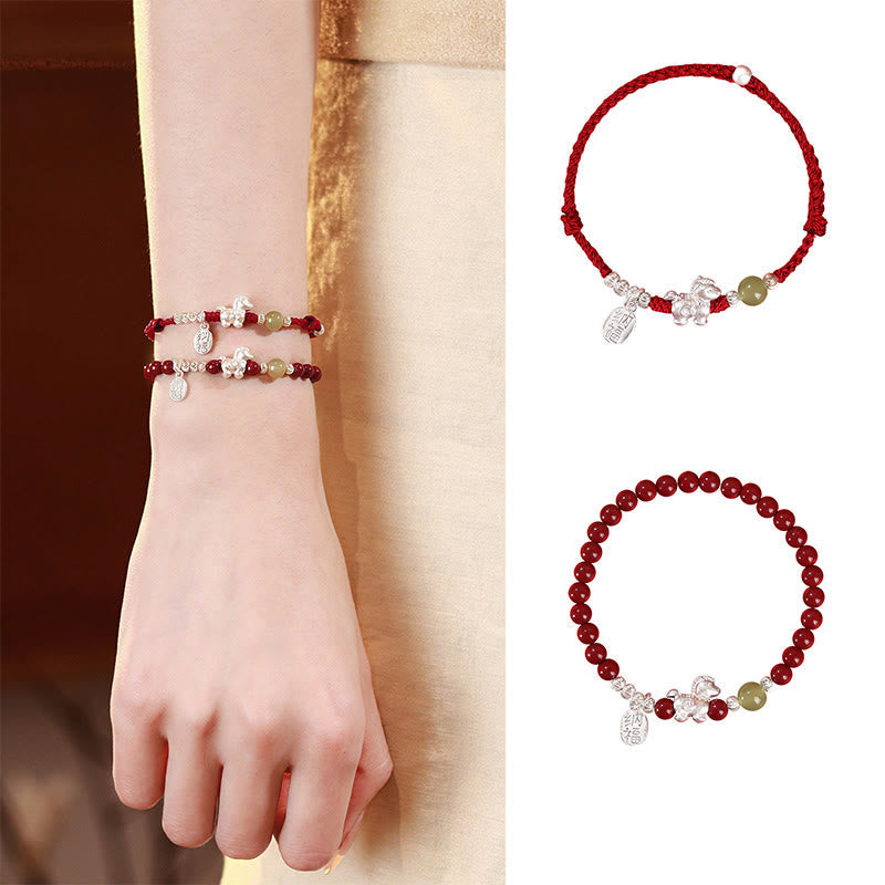 Nimara Ritual Year Of The Horse Cinnabar Hetian Jade 999 Sterling Silver Red String Concentration Bracelet