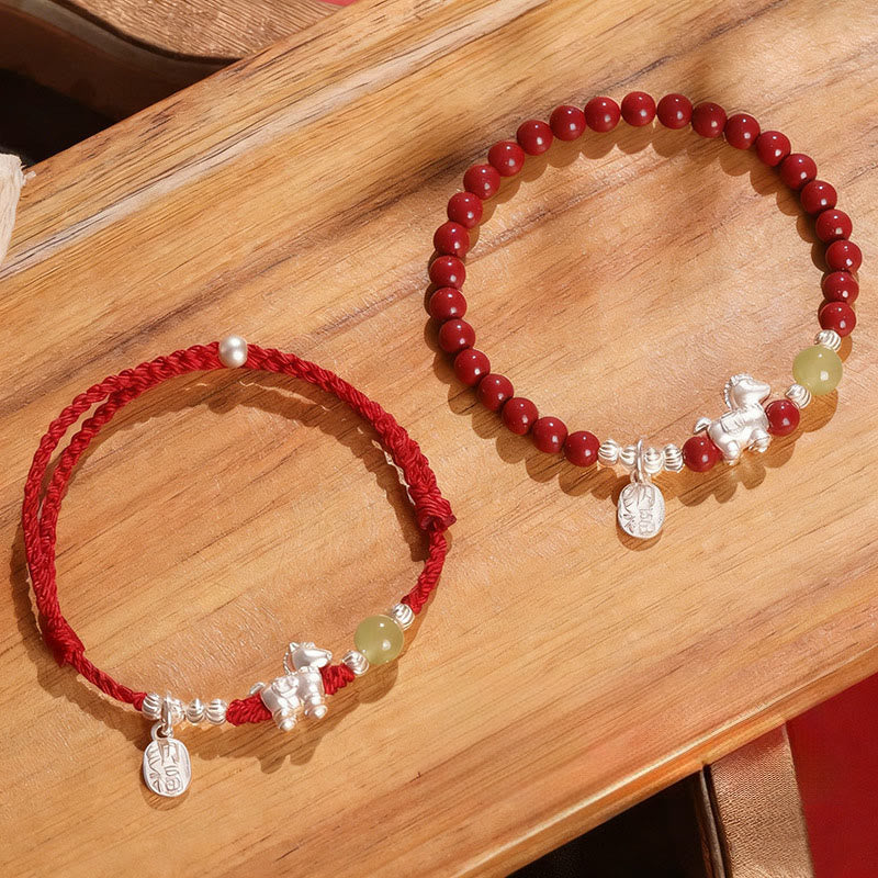Nimara Ritual Year Of The Horse Cinnabar Hetian Jade 999 Sterling Silver Red String Concentration Bracelet