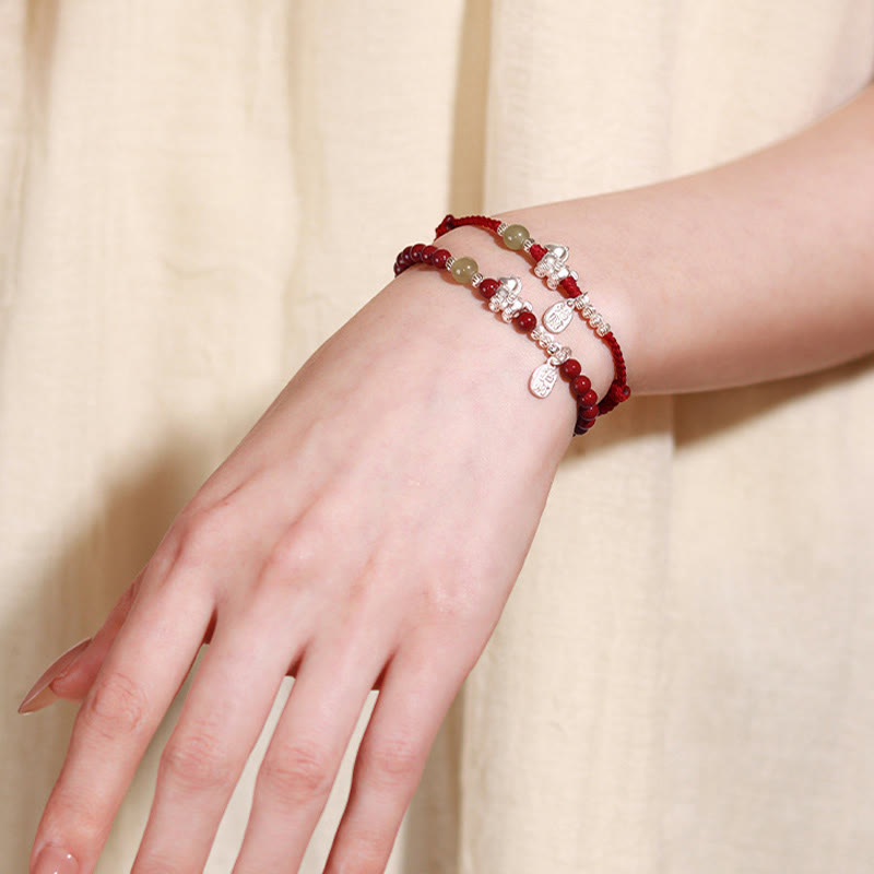 Nimara Ritual Year Of The Horse Cinnabar Hetian Jade 999 Sterling Silver Red String Concentration Bracelet