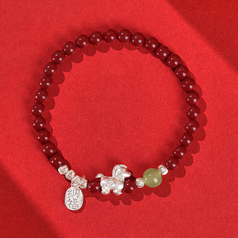 Nimara Ritual Year Of The Horse Cinnabar Hetian Jade 999 Sterling Silver Red String Concentration Bracelet