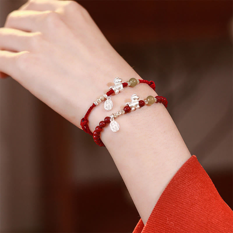 Nimara Ritual Year Of The Horse Cinnabar Hetian Jade 999 Sterling Silver Red String Concentration Bracelet