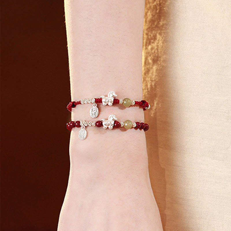Nimara Ritual Year Of The Horse Cinnabar Hetian Jade 999 Sterling Silver Red String Concentration Bracelet
