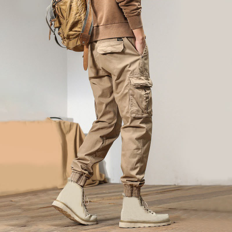 Nimara Ritual Summer Cotton Elastic Cuffs Tapered Men's Pants With Pockets