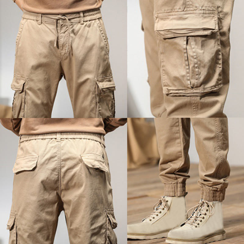 Nimara Ritual Summer Cotton Elastic Cuffs Tapered Men's Pants With Pockets