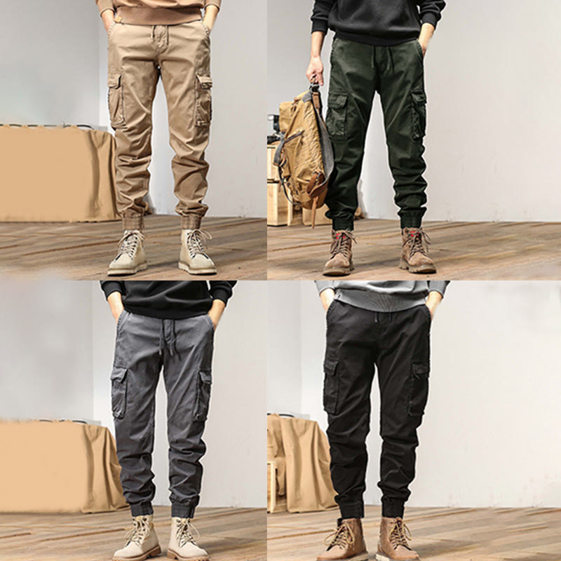 Nimara Ritual Summer Cotton Elastic Cuffs Tapered Men's Pants With Pockets