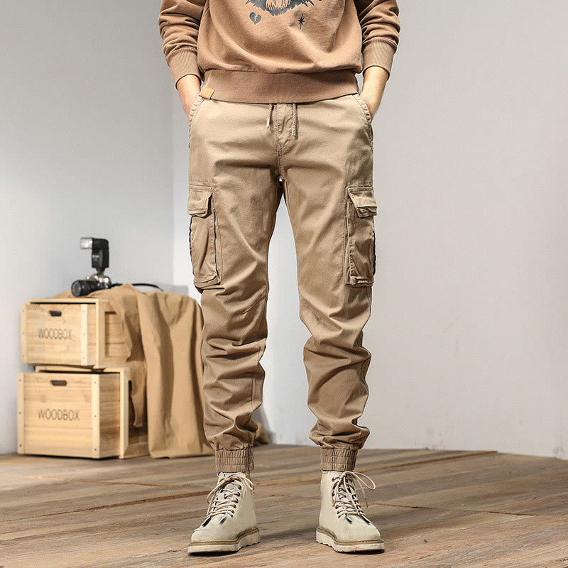 Nimara Ritual Summer Cotton Elastic Cuffs Tapered Men's Pants With Pockets
