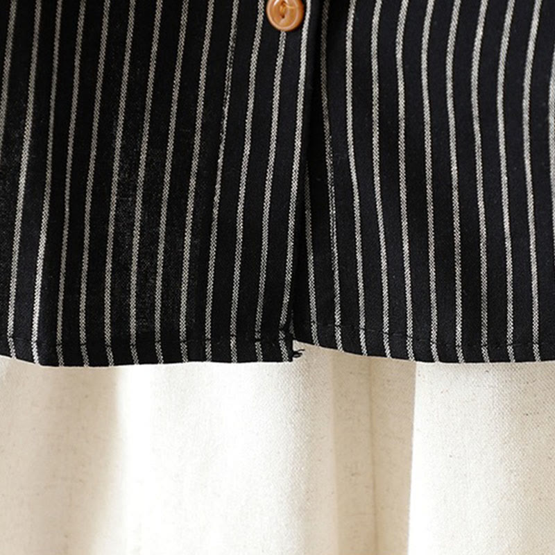 Nimara Ritual Fall Stripe Stand Collar Buttons Women's Long Sleeve Shirt With Pocket