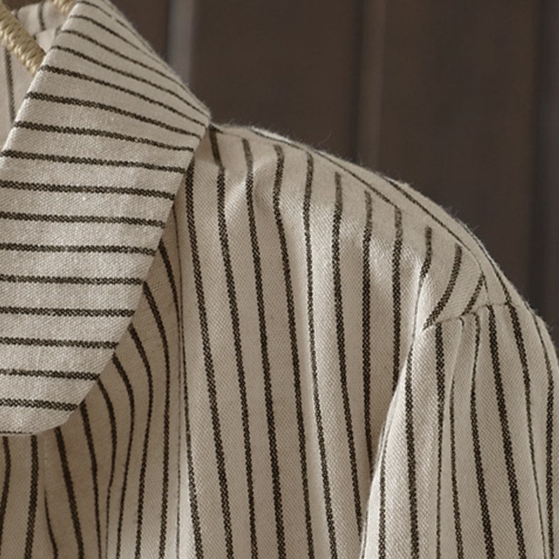 Nimara Ritual Fall Stripe Stand Collar Buttons Women's Long Sleeve Shirt With Pocket