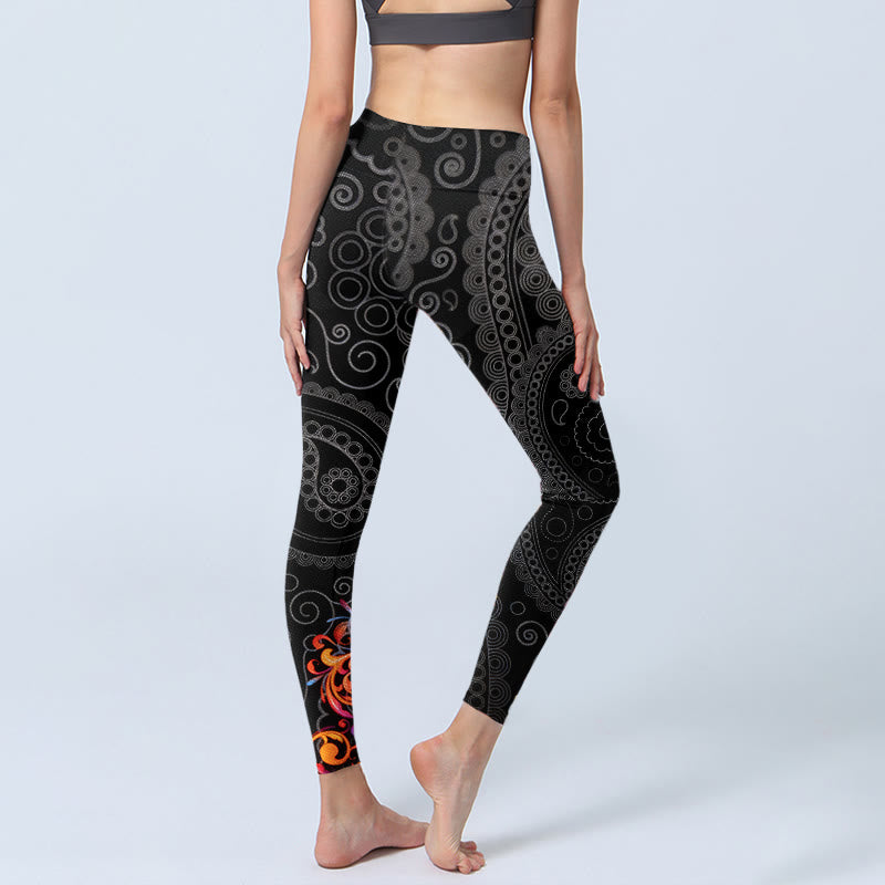 Nimara Ritual Strong Contrast Flower Paisley Pattern Gym Leggings Women's Yoga Pants