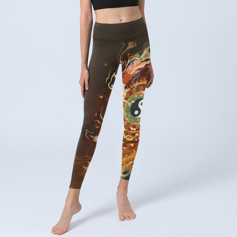 Nimara Ritual Colorful Fairy Yin Yang Flame Camel Goat Flower Pattern Gym Leggings Women's Yoga Pants