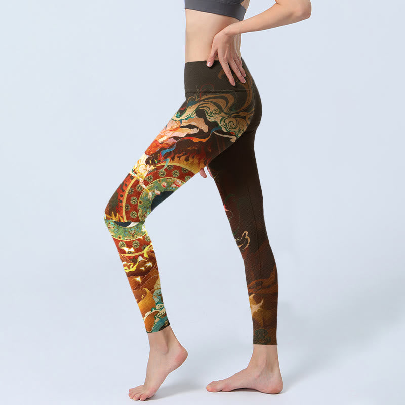 Nimara Ritual Colorful Fairy Yin Yang Flame Camel Goat Flower Pattern Gym Leggings Women's Yoga Pants