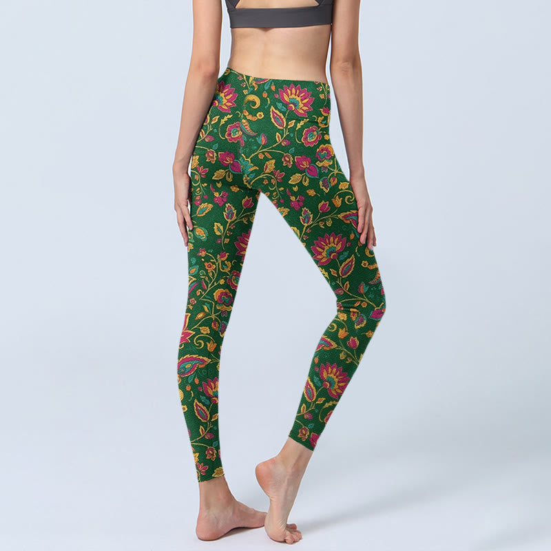 Nimara Ritual Brightly Colored Flower Leaf Pattern Gym Leggings Women's Yoga Pants