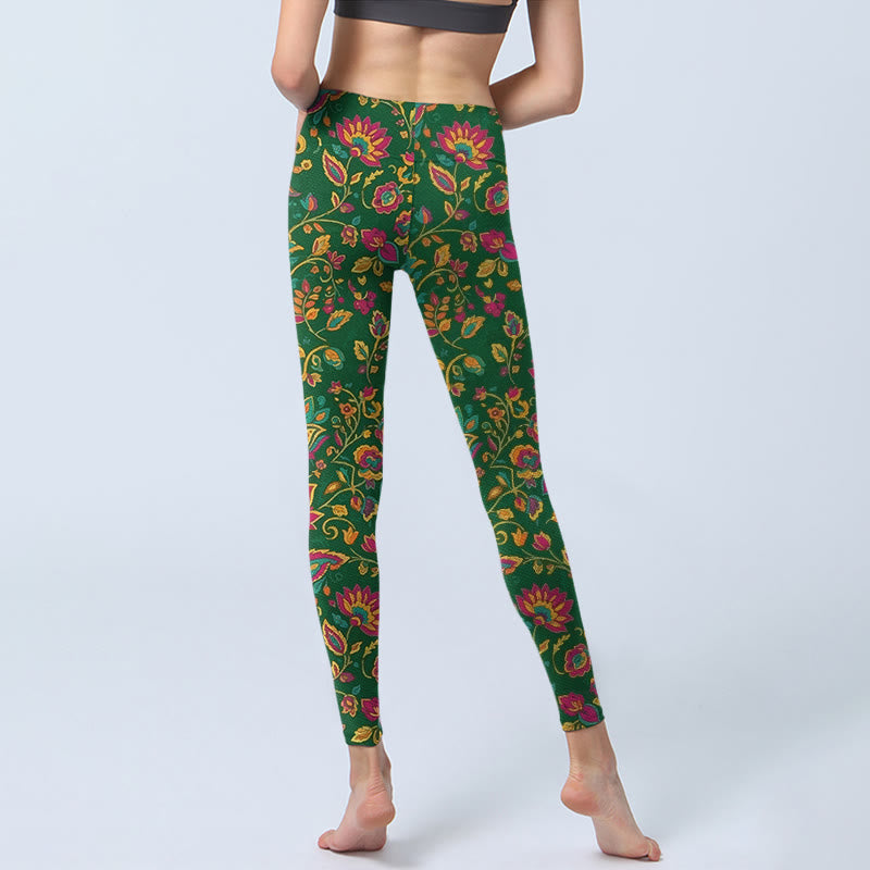 Nimara Ritual Brightly Colored Flower Leaf Pattern Gym Leggings Women's Yoga Pants