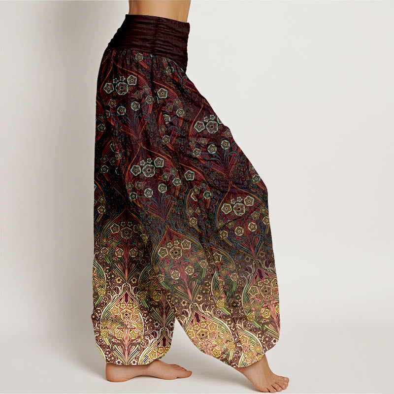 Nimara Ritual Pure Cotton Retro Flower Pattern Women's Elastic Waist Harem Pants