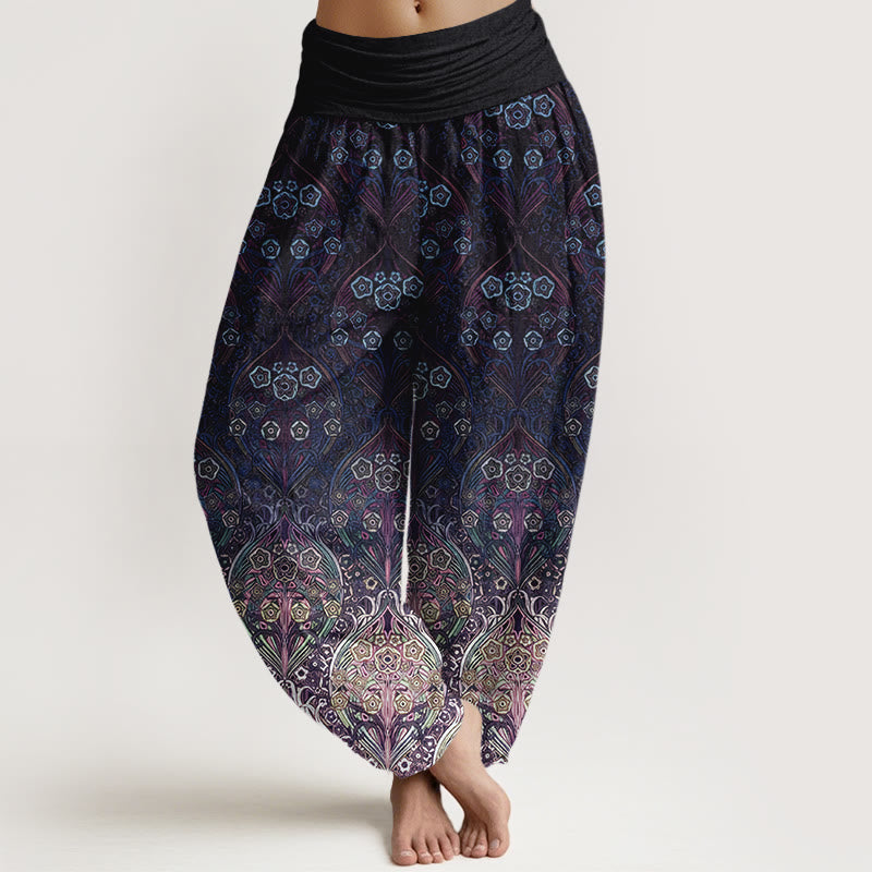 Nimara Ritual Pure Cotton Retro Flower Pattern Women's Elastic Waist Harem Pants