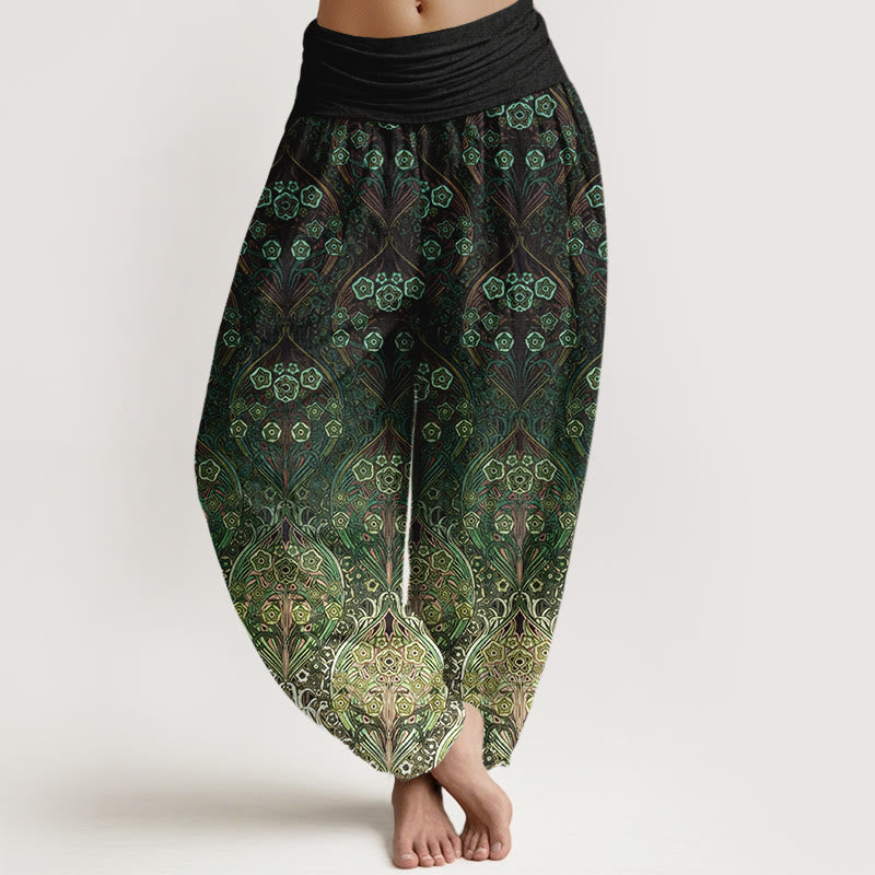 Nimara Ritual Pure Cotton Retro Flower Pattern Women's Elastic Waist Harem Pants