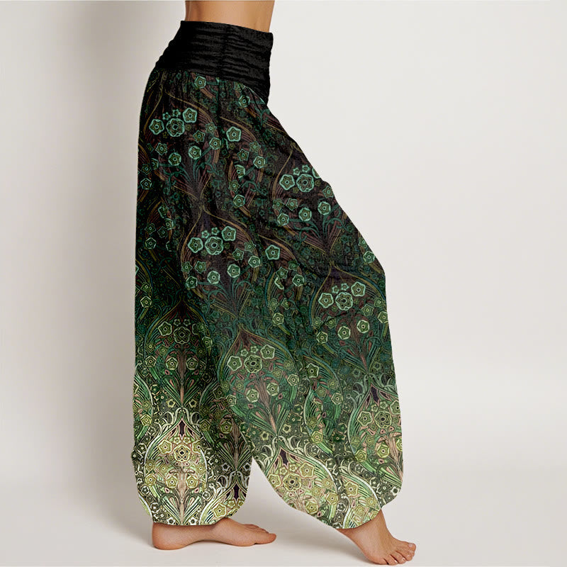 Nimara Ritual Pure Cotton Retro Flower Pattern Women's Elastic Waist Harem Pants