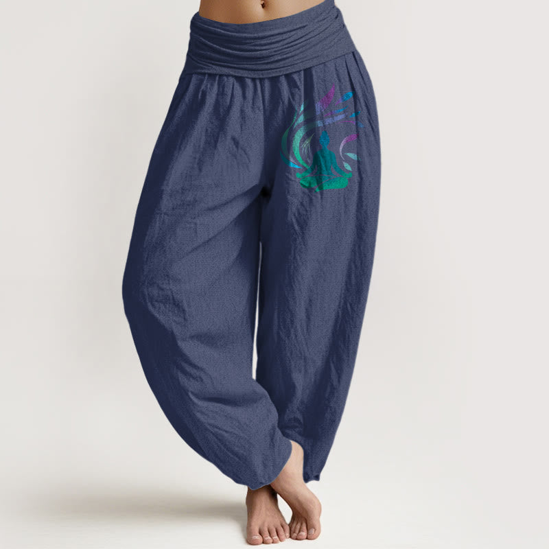 Nimara Ritual Pure Cotton Simple Composition Human Figure Pattern Women's Elastic Waist Harem Pants