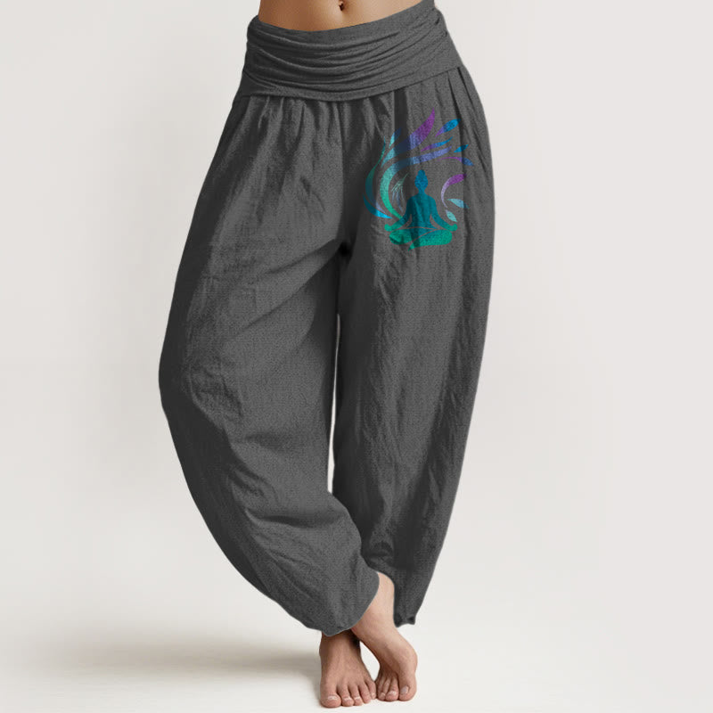 Nimara Ritual Pure Cotton Simple Composition Human Figure Pattern Women's Elastic Waist Harem Pants