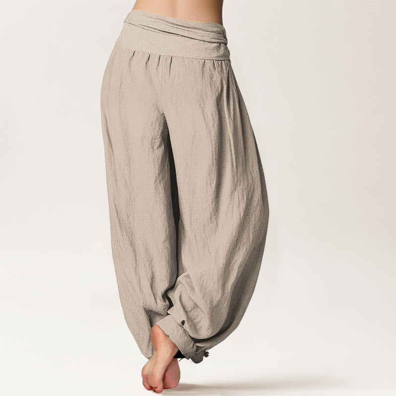 Nimara Ritual Pure Cotton Concise Koi Fish Chinese Character Pattern Women's Elastic Waist Harem Pants