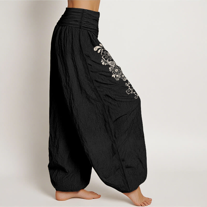 Nimara Ritual Pure Cotton Simple Elegant Flower Butterfly Vine Pattern Women's Elastic Waist Harem Pants