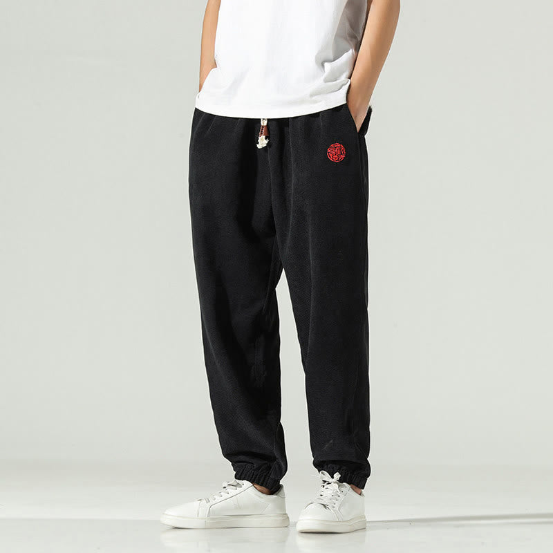 Nimara Ritual Fall Plain Corduroy Embroidery Design Men's Harem Pants With Pockets