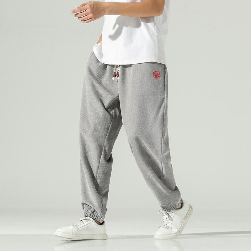 Nimara Ritual Fall Plain Corduroy Embroidery Design Men's Harem Pants With Pockets
