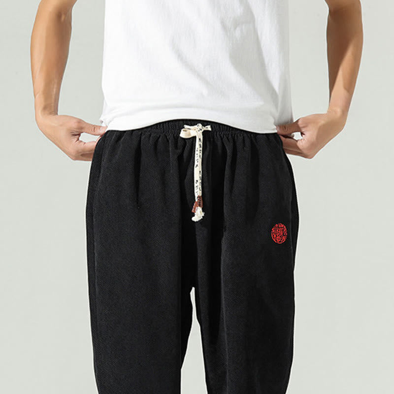 Nimara Ritual Fall Plain Corduroy Embroidery Design Men's Harem Pants With Pockets